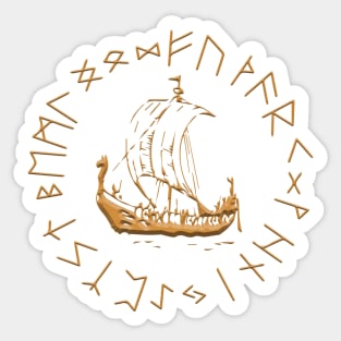 Vikings Longship and Norse Rune Wheel Pirate Viking Boat Sticker